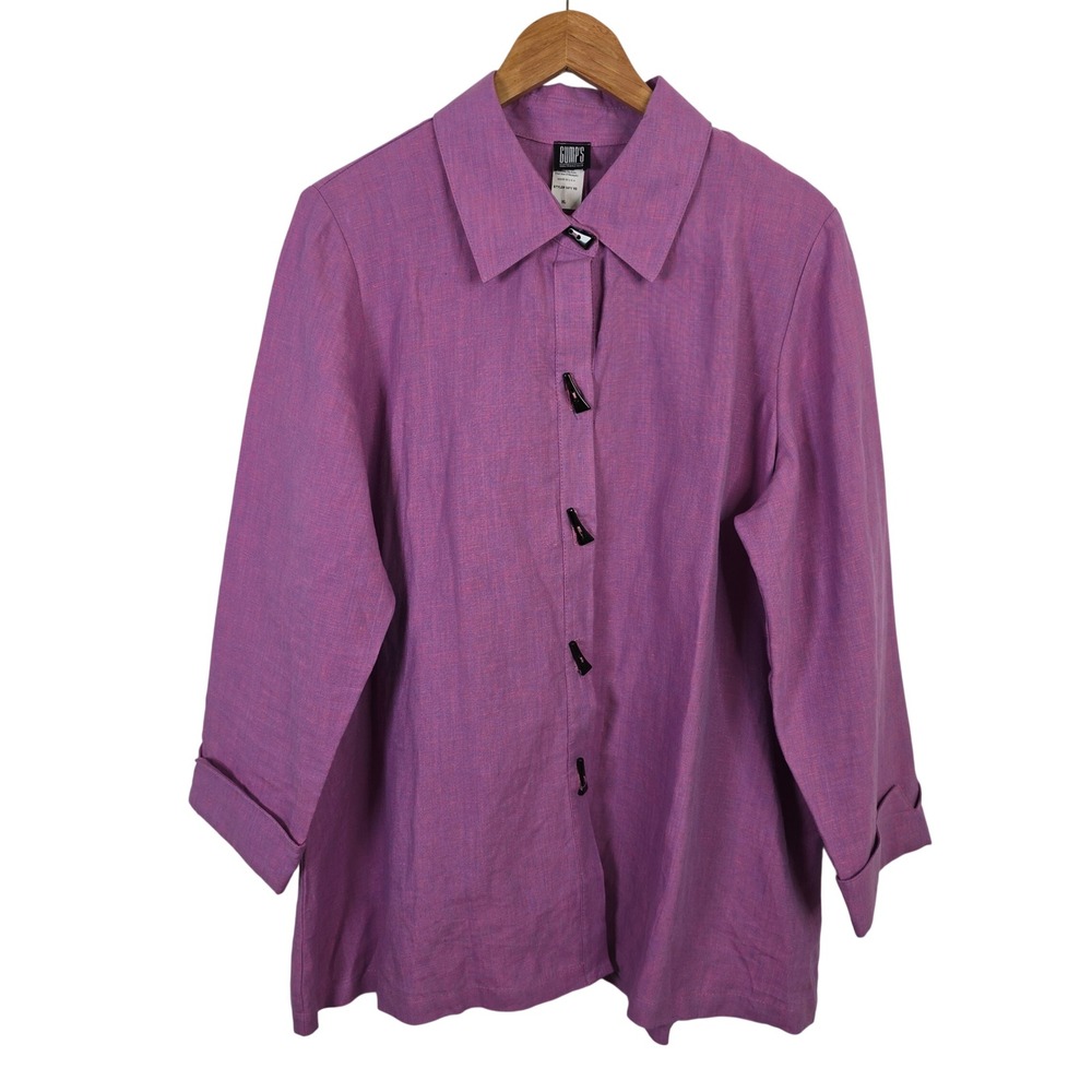 Gumps San Francisco 100% Linen Toggle Button Shirt Purple XL Made in USA